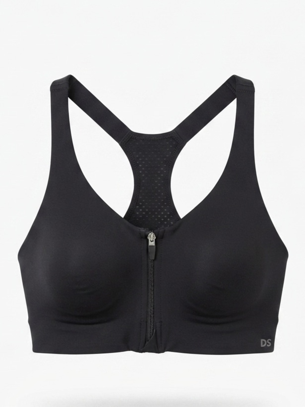 DSG Black Front-Zip Racerback Sports Bra
